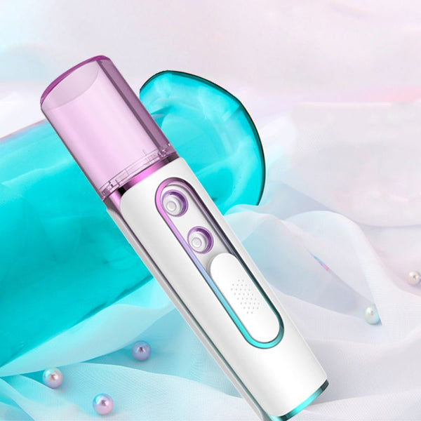 Purple Dual Nozzle Nano Facial Mister Usb Rechargeable Hydrating Spray Facial Cleansing Devices