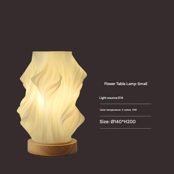 Unique Pleated Design Table Lamp 3D Printed Washable Shade Wooden Base Adjustable Led (Flowers) Lamps