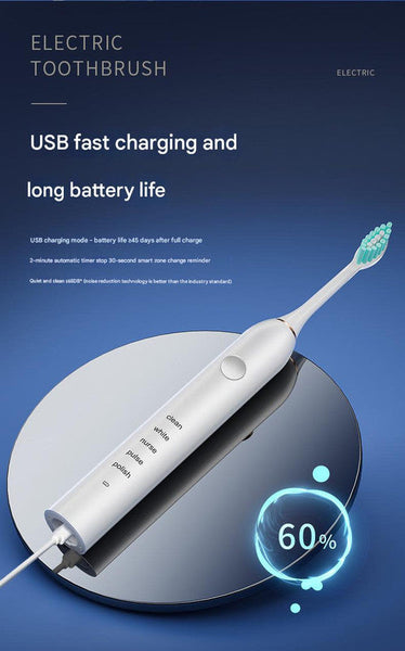 Advanced Sonic Toothbrush: 5 Cleaning Modes 2 Min Timer Usb Fast Charge Purple (4 Brush Heads + Bracket Box) Electric Toothbrushes