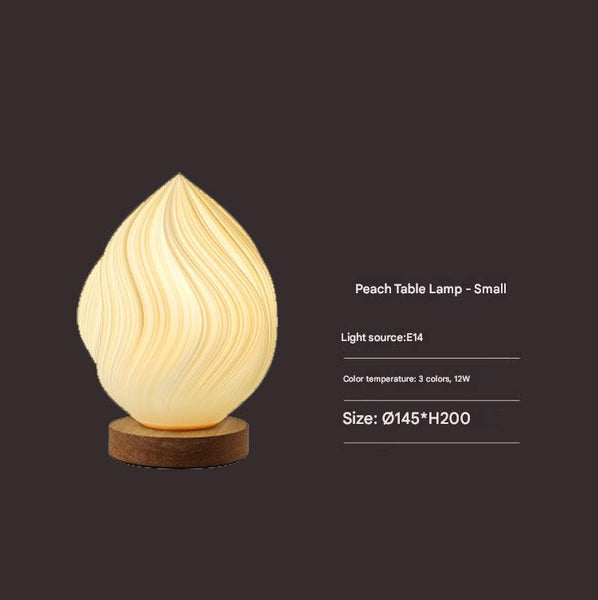Unique Pleated Design Table Lamp 3D Printed Washable Shade Wooden Base Adjustable Led (Small Peach) Lamps