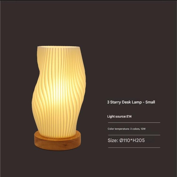 Unique Pleated Design Table Lamp 3D Printed Washable Shade Wooden Base Adjustable Led (Three Star Rotation) Lamps