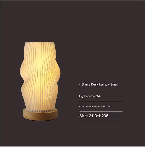 Unique Pleated Design Table Lamp 3D Printed Washable Shade Wooden Base Adjustable Led (Four Star Rotation) Lamps