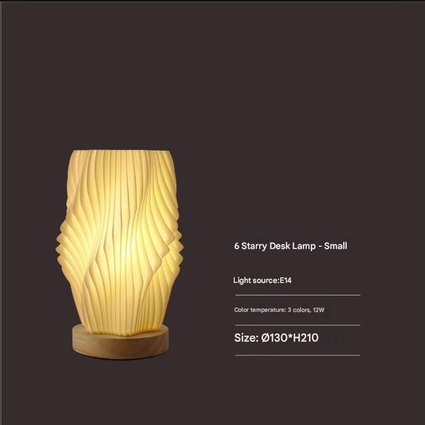 Unique Pleated Design Table Lamp 3D Printed Washable Shade Wooden Base Adjustable Led (Six Star Rotation) Lamps