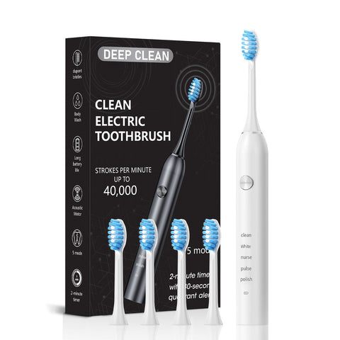 White Professional Sonic Toothbrush For Adults 5 Modes Smart Timer 4 Brush Heads Electric Toothbrushes
