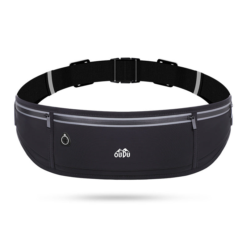 Black Running Belt With Reflective Strip Earphone Port Waist Packs & Bags