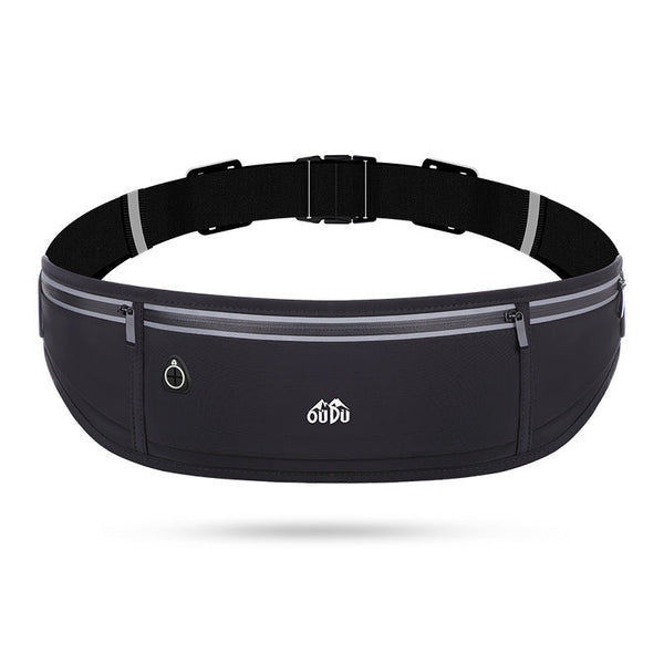 Black Running Belt With Reflective Strip Earphone Port Waist Packs & Bags