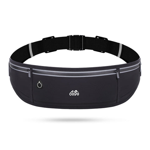 Black Running Belt With Reflective Strip Earphone Port Waist Packs & Bags