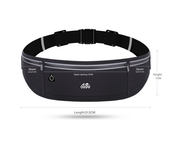 Black Running Belt With Reflective Strip Earphone Port Waist Packs & Bags