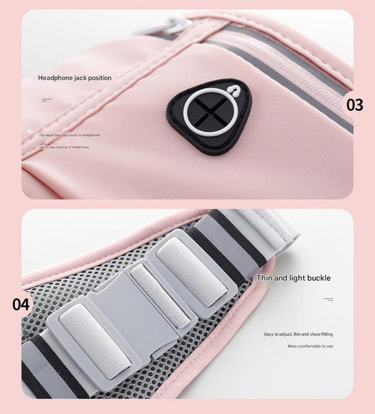 Lotus Root Powder Adjustable Running Belt Fits Large Phones Reflective Earphone Port Waist Packs & Bags