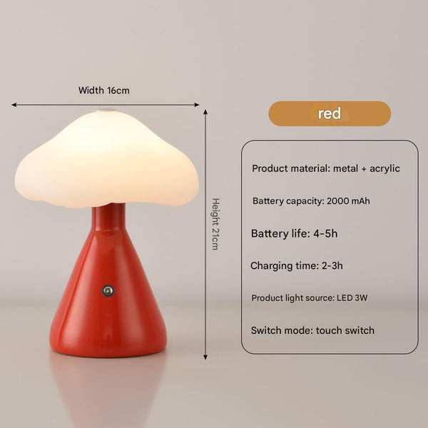 Red Mushroom Led Table Lamp Rechargeable 3 Color Touch Dimmable Usb Lamps