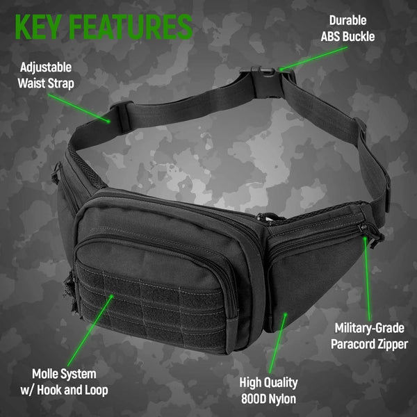 Black Rugged Tactical Waist Pack Molle Outdoor Fanny Bag For Hiking Cycling & Travel Waist Packs & Bags