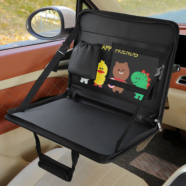 Black Foldable Car Back Seat Organizer Tray Pu Leather Travel Desk With Tablet Holder Car Organisers
