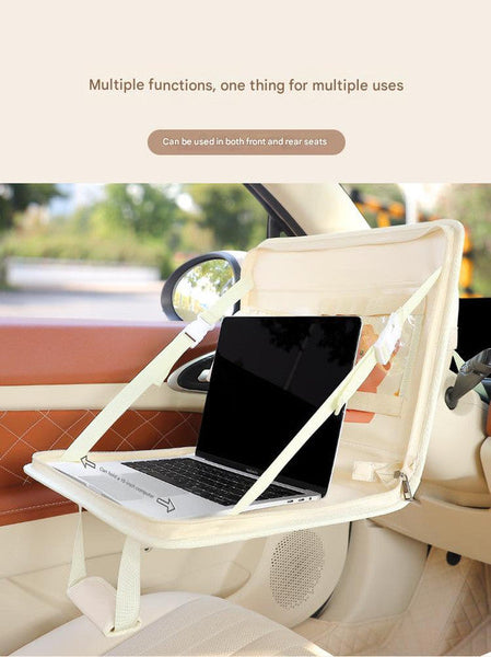 Black Foldable Car Back Seat Organizer Tray Pu Leather Travel Desk With Tablet Holder Car Organisers