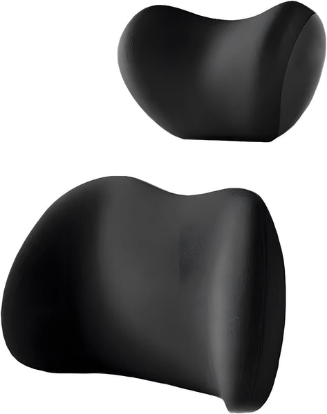 Black Ergonomic Memory Foam Car Headrest & Lumbar Support Cushion Set Driving Comfort Neck Back Pillow Pillows