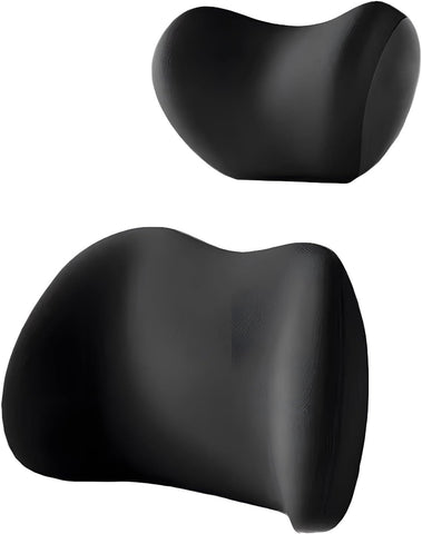 Black Ergonomic Memory Foam Car Headrest & Lumbar Support Cushion Set Driving Comfort Neck Back Pillow Pillows