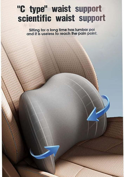 Blue Ergonomic Memory Foam Car Headrest & Lumbar Support Cushion Set Driving Comfort Neck Back Pillow Pillows