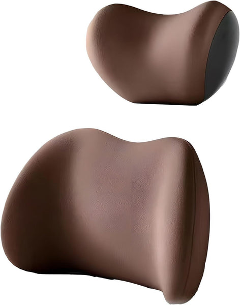 Brown Ergonomic Memory Foam Car Headrest & Lumbar Support Cushion Set Driving Comfort Neck Back Pillow Pillows