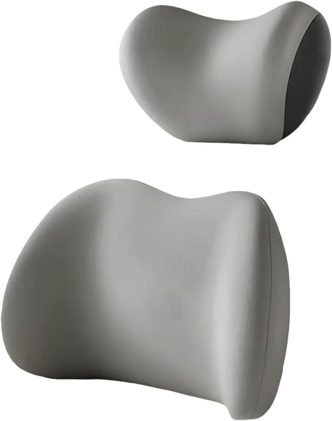 Grey Ergonomic Memory Foam Car Headrest & Lumbar Support Cushion Set Driving Comfort Neck Back Pillow Pillows