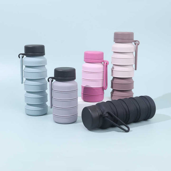 Black Collapsible Silicone Water Bottle 510Ml Portable Food Grade Travel & Sports Drink Flask Water Bottles & Vacuum Flasks