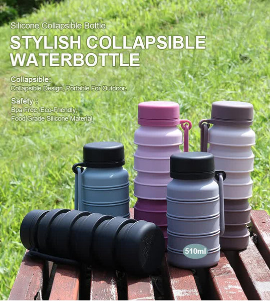 Black Collapsible Silicone Water Bottle 510Ml Portable Food Grade Travel & Sports Drink Flask Water Bottles & Vacuum Flasks