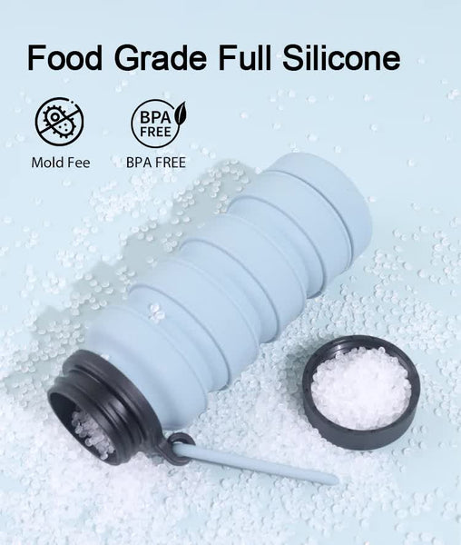 Black Collapsible Silicone Water Bottle 510Ml Portable Food Grade Travel & Sports Drink Flask Water Bottles & Vacuum Flasks