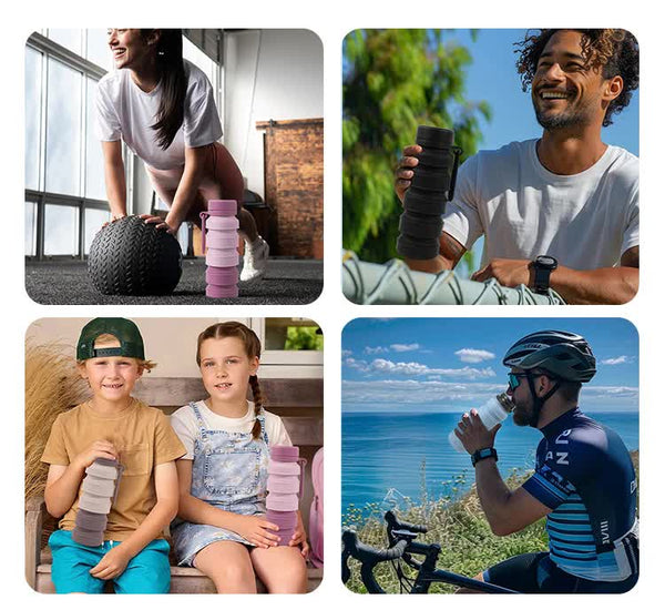 Black Collapsible Silicone Water Bottle 510Ml Portable Food Grade Travel & Sports Drink Flask Water Bottles & Vacuum Flasks