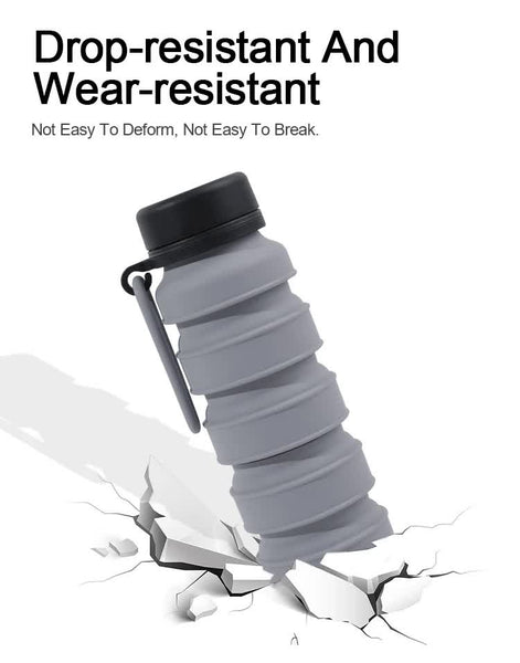 Black Collapsible Silicone Water Bottle 510Ml Portable Food Grade Travel & Sports Drink Flask Water Bottles & Vacuum Flasks