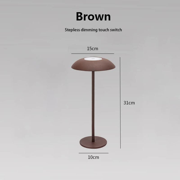 Brown Minimalist Rechargeable Led Touch Table Lamp 3 Color Stepless Dimming Metal Desk Light Lamps