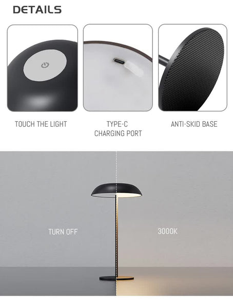 Brown Minimalist Rechargeable Led Touch Table Lamp 3 Color Stepless Dimming Metal Desk Light Lamps