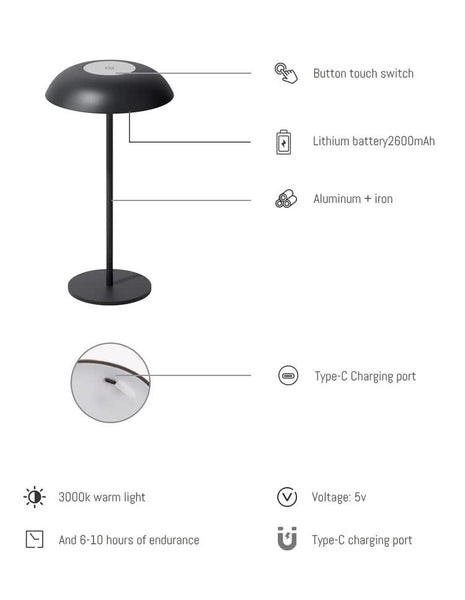 Brown Minimalist Rechargeable Led Touch Table Lamp 3 Color Stepless Dimming Metal Desk Light Lamps