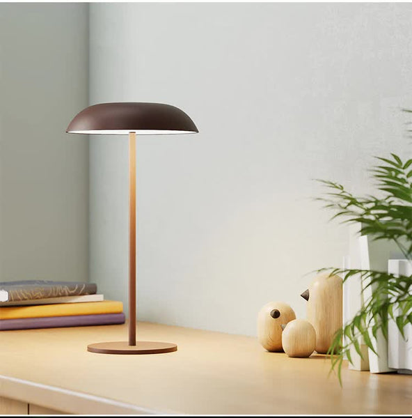 Brown Minimalist Rechargeable Led Touch Table Lamp 3 Color Stepless Dimming Metal Desk Light Lamps