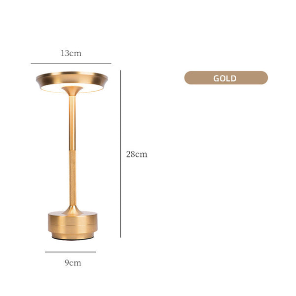Gold Elegant Aluminum Alloy Rechargeable Led Touch Lamp 3 Color Dimmable Cordless Table Light Lamps
