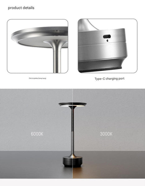 Gold Elegant Aluminum Alloy Rechargeable Led Touch Lamp 3 Color Dimmable Cordless Table Light Lamps