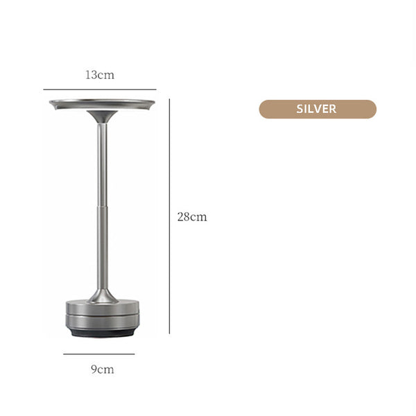Silver Elegant Aluminum Alloy Rechargeable Led Touch Lamp 3 Color Dimmable Cordless Table Light Lamps