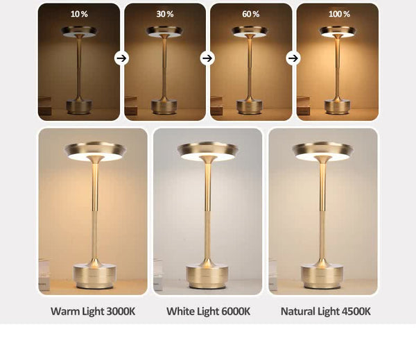 Silver Elegant Aluminum Alloy Rechargeable Led Touch Lamp 3 Color Dimmable Cordless Table Light Lamps