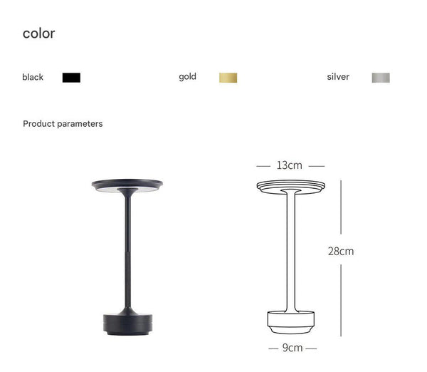 Black Elegant Aluminum Alloy Rechargeable Led Touch Lamp 3 Color Dimmable Cordless Table Light Lamps