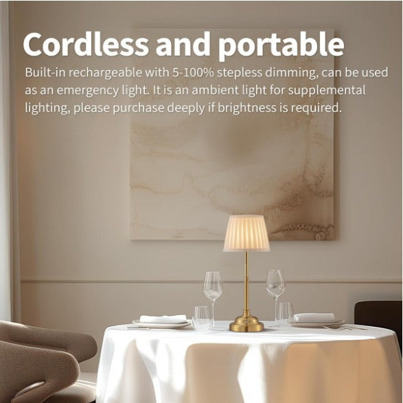 Gold And White Elegant Rechargeable Fabric Shade Led Lamp Cordless Touch Stepless Dimmable Table Light Lamps