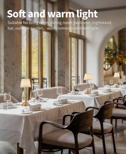 Gold And White Elegant Rechargeable Fabric Shade Led Lamp Cordless Touch Stepless Dimmable Table Light Lamps