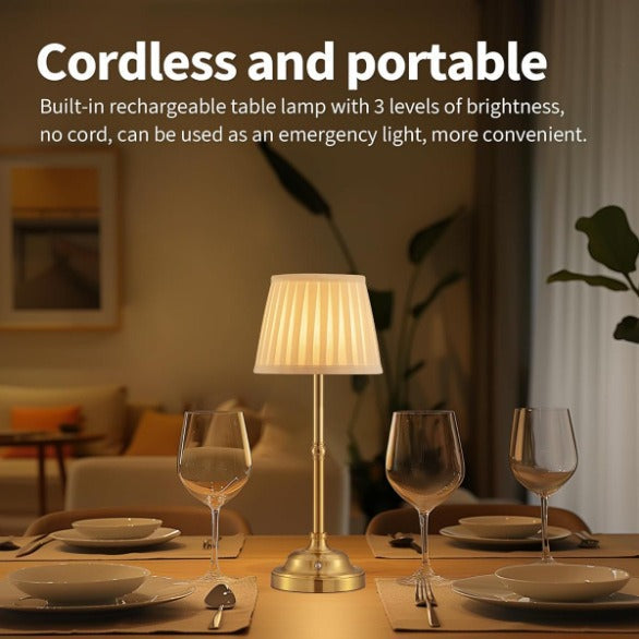 Black And White Elegant Rechargeable Fabric Shade Led Lamp Cordless Touch Stepless Dimmable Table Light Lamps