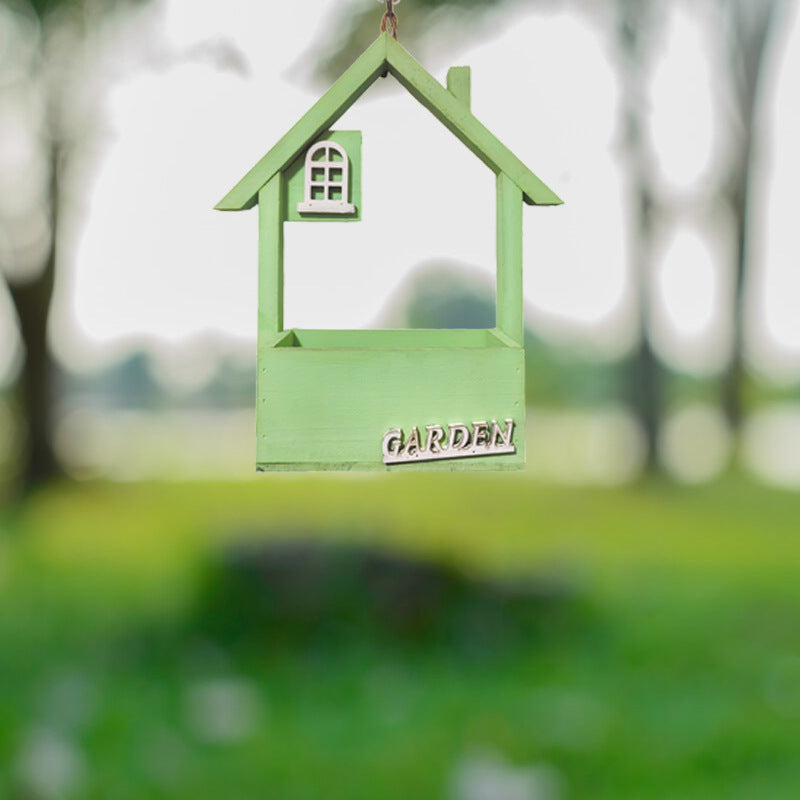 Green Charming Wooden House Hanging Bird Feeder Attract Wild Birds To Your Garden Feeders