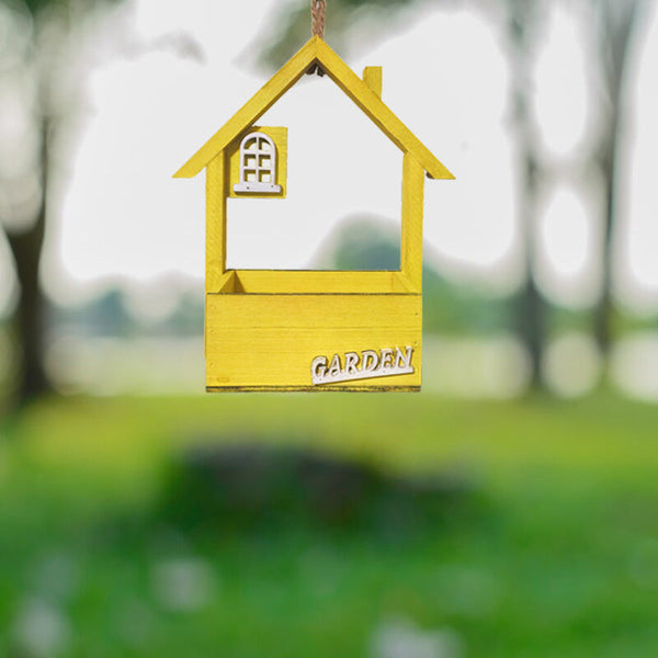 Yellow Charming Wooden House Hanging Bird Feeder Attract Wild Birds To Your Garden Feeders