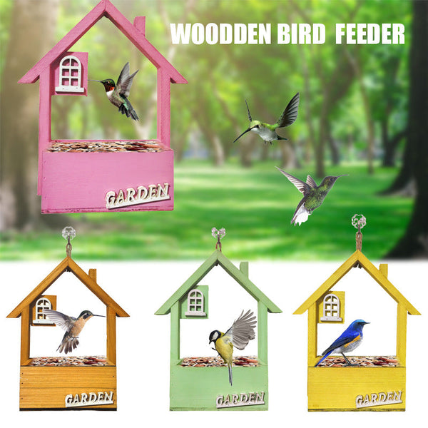 Yellow Charming Wooden House Hanging Bird Feeder Attract Wild Birds To Your Garden Feeders