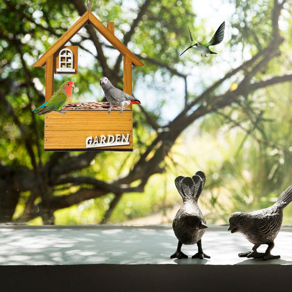 Brown Charming Wooden House Hanging Bird Feeder Attract Wild Birds To Your Garden Feeders