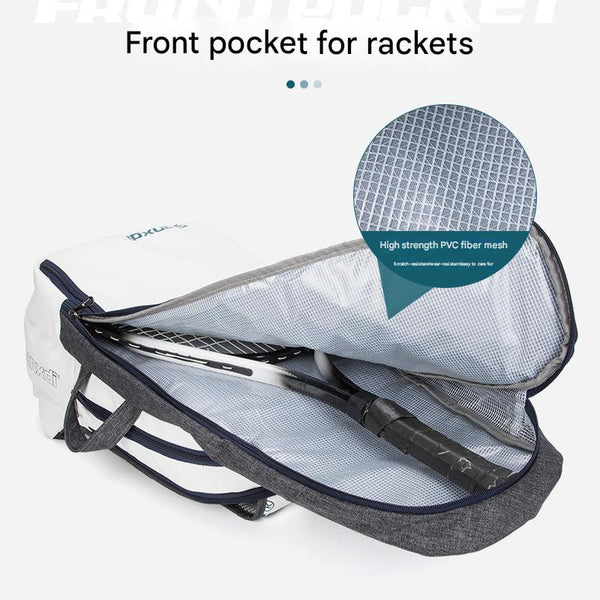 Grey And White Multifunctional Tennis & Badminton Backpack Waterproof Racket Bag With Shoe Compartment Bags