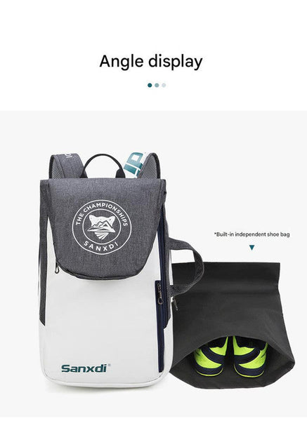 Grey And White Multifunctional Tennis & Badminton Backpack Waterproof Racket Bag With Shoe Compartment Bags