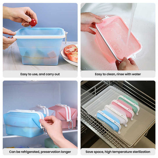 2 Pcs Pink Collapsible Silicone Food Storage Container Microwave & Freezer Safe Lunch Box Food Storage Containers
