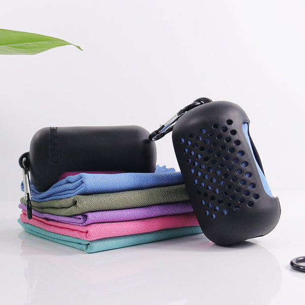 Purple Quick Dry Cooling Towel Set (2 Pack) Microfiber Sport Towels With Silicone Cases & Carabiners Gym Towels