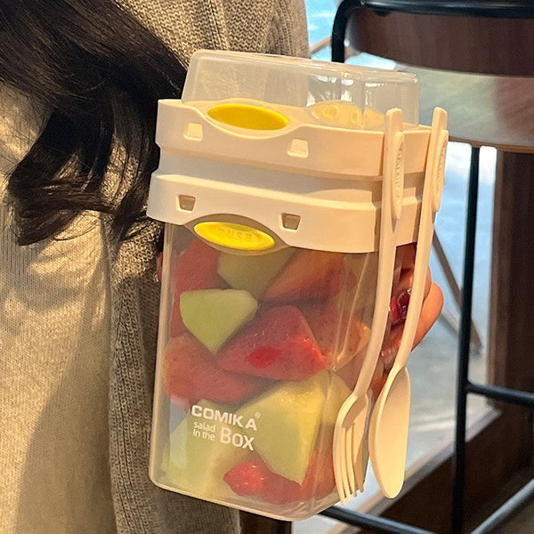 White Portable Salad & Breakfast Cup On The Go Dual Compartment Container With Spork Food Storage Containers