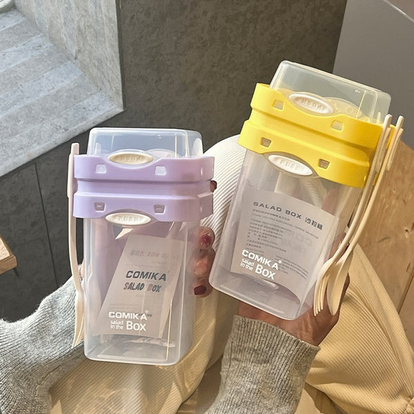 White Portable Salad & Breakfast Cup On The Go Dual Compartment Container With Spork Food Storage Containers