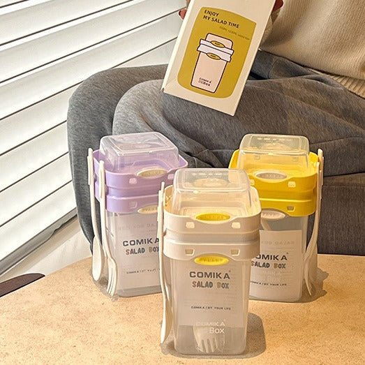 White Portable Salad & Breakfast Cup On The Go Dual Compartment Container With Spork Food Storage Containers